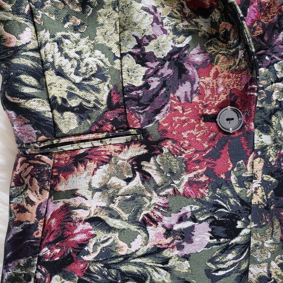 EUC Tahari by Arthur S. Levine Floral Jacquard Satin One Button Blazer Size 2 - Picture 6 of 12